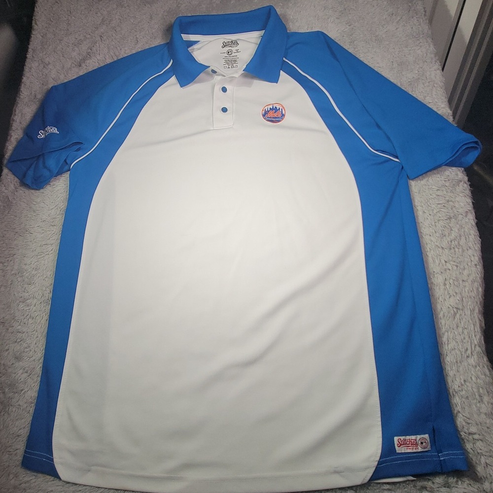 New York Mets Polo Shirt Mens XL White Stitches MLB Baseball Golf Embroidered
